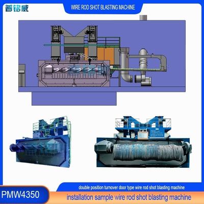 높은 청결성 듀얼 포지션 스윙 도어 타입 와이어 스탠 코일 샷 블래스팅 머신 PMW4350