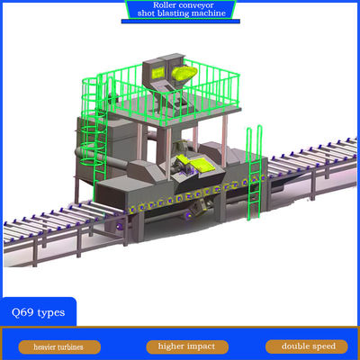 강력한 임펠러 헤드 4 * 11kw 롤러 컨베이어 프로필 스틸에 대한 샷 블래스팅 머신
