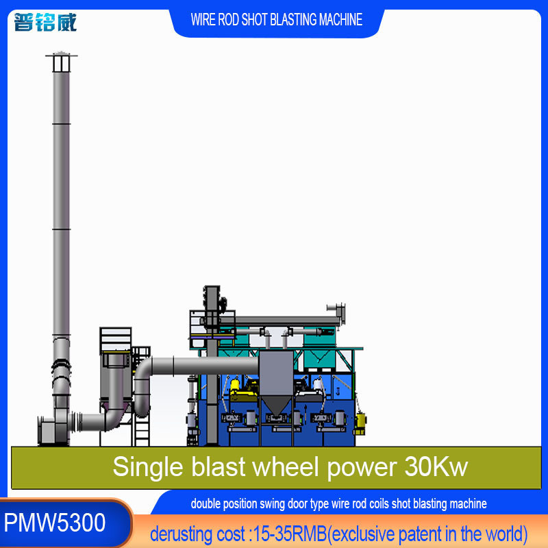 와이어 스탠 코일 샷 블래스팅 머신 듀얼 스윙 도어 구조 30kw/세트 임펠러 헤드 전력